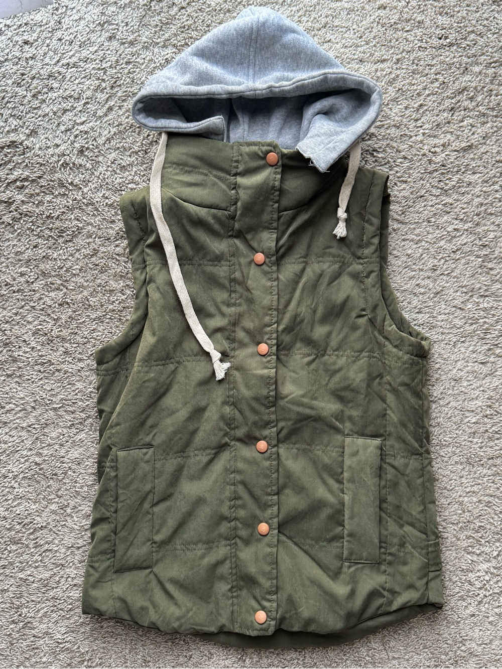 Olive Green Utility Hooded Vest – Size Small